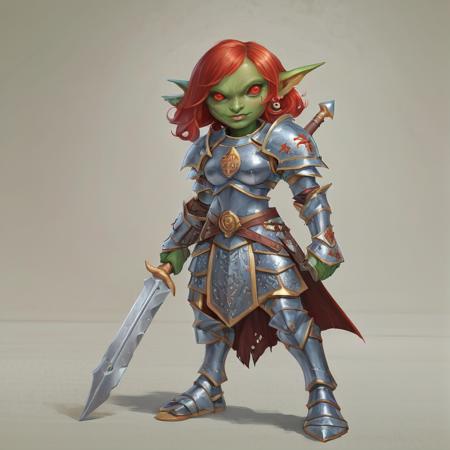 00100-3035848359-A cute female path_goblin paladin, big eyes, her noble countenance framed by red hair. Clad in polished plate armor emblazoned w.png